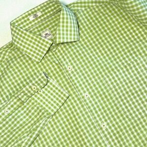 Peter Millar Large Long Sleeve Shirt Green White Gingham Check Stylish Versatile